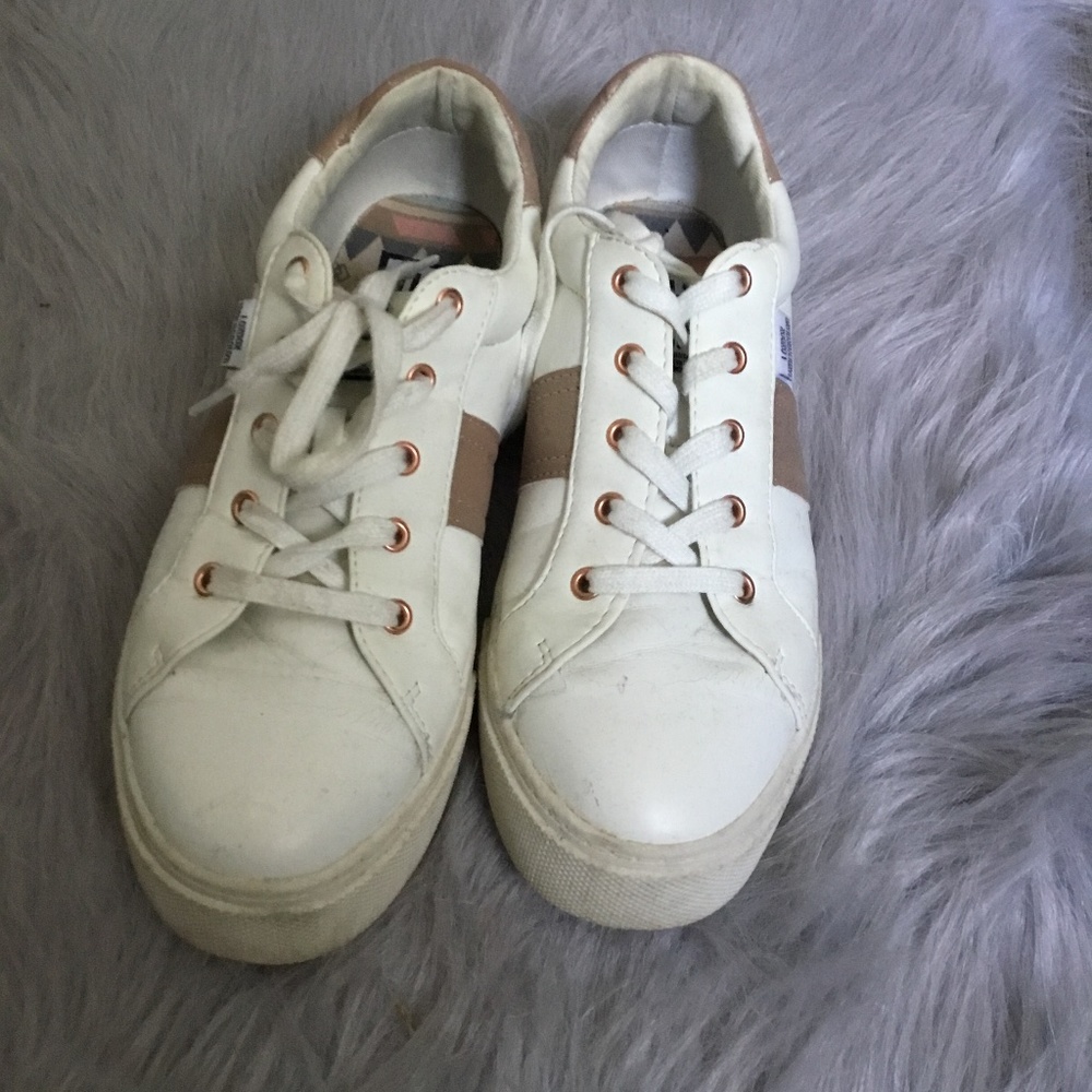 White and rose gold shoes